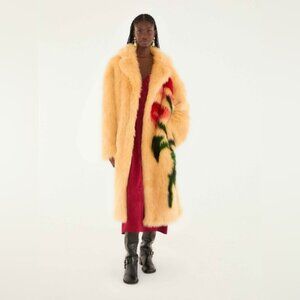 Farm Rio Cream Flowers Faux Fur Coat